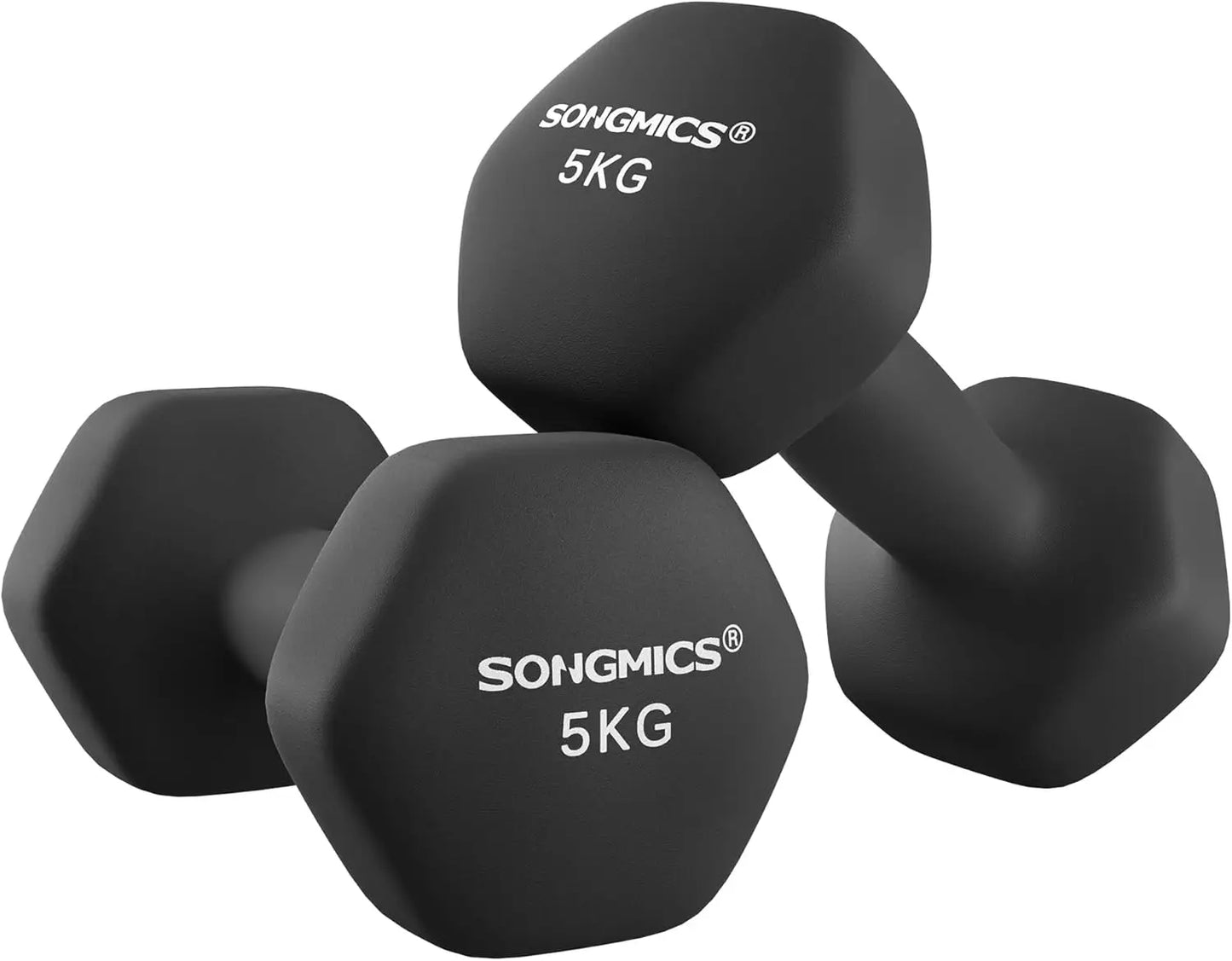SONGMICS Rubber-Coated Dumbbell Set – Strong, Safe &Built for Everyday Training (2x 5kg)
